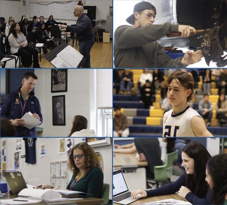 Parent-Student Days: Dan Gregerman (top left), Benjamin Widner (middle left), and Charlotte Tryfonopoulos (bottom left) work as teachers. Jacob Gregerman (top right), Jake Widner* (middle right), and Amalia Tryfonopoulos (bottom right) participate in Autos, Volleyball, and The Etruscan. Photos by Andrew Collaku
* Photo by Nolan Miller